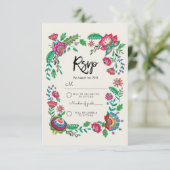 ボホブルーストライプフォーク花 |返信結婚返信 出欠カード (スタンド正面)