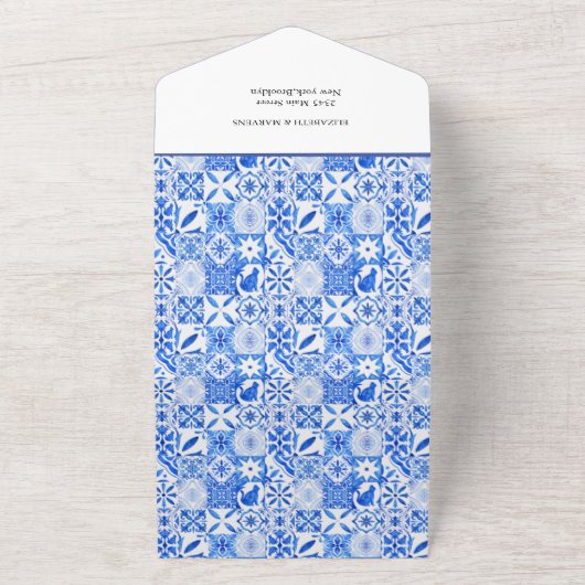 ボホブルータイルとレモンアーチ結婚ーズ オールインワン招待状 (外側)