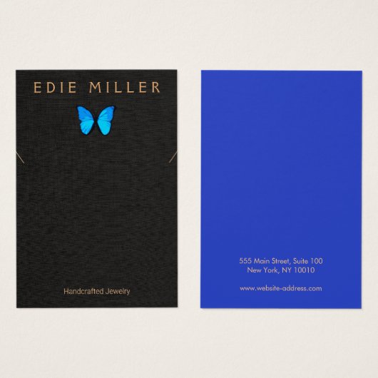 ボホブルーバタフライネックレスブレスレットディスプレイカード (正面&裏面)