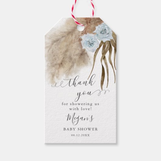 ボホブルーパンパスグラスベビーシャワーメッセージカード ギフトタグ (正面)