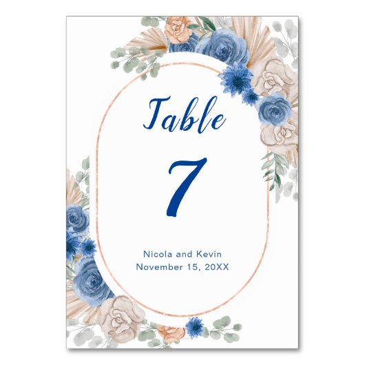 ボホブルーパンパスグラス結婚ズのテーブル番号 テーブルナンバー (正面)