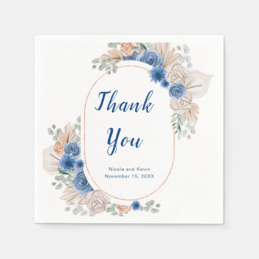 ボホブルーパンパスグラス結婚ズ スタンダードカクテルナプキン (正面)