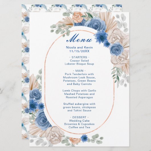 ボホブルーパンパスグラス結婚ズ メニュー (正面/裏面)