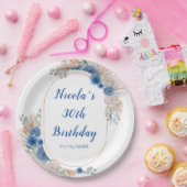 ボホブルーパンパスグラス誕生日 ペーパープレート (パーティー)