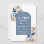 ボホブルーパンパスベビースペインのシャワーボーイ 招待状 (正面)