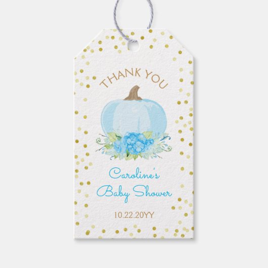 ボホブルーパンプキン男の赤ちゃんシャワーウォーター色 ギフトタグ (正面)