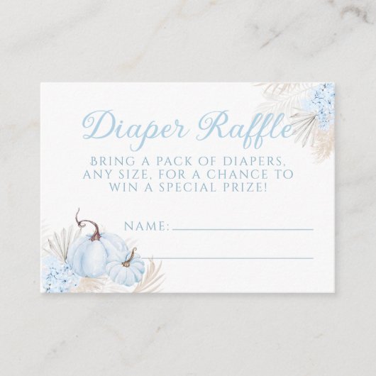 ボホブルーパンプキン秋ベビーシャワーおむつラッフル エンクロージャーカード (正面)