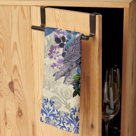 ボホブルーパープルフクロウムーン キッチンタオル (三つ折り)