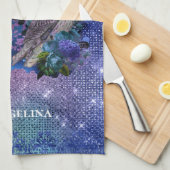 ボホブルーパープルフクロウムーン キッチンタオル (四つ折り)