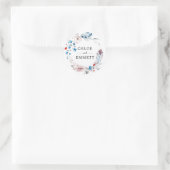 ボホブルーピンクフローラアンド羽根結婚式の引き出物 ラウンドシール (バッグ)