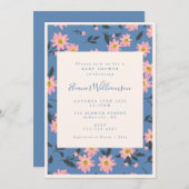 ボホブルーピンクフローラ赤ちゃんシャワー 招待状 (正面/裏面)