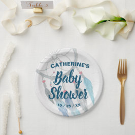 ボホブルーフェザードリームキャッチャー赤ちゃんシャワー ペーパープレート