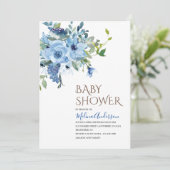 ボホブルーフラワーズ水彩赤ちゃんシャワー 招待状 (スタンド正面)