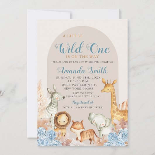 ボホブルーフローラサファリベイビーシャワー招待状 招待状 (正面)