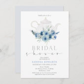 ボホブルーフローラティーパーティーブライダルシャワー 招待状 (正面/裏面)