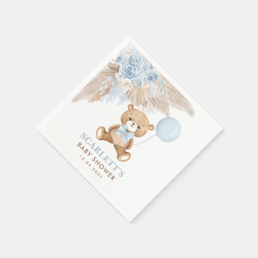 ボホブルーフローラテディベア男の赤ちゃんシャワー スタンダードカクテルナプキン (角)