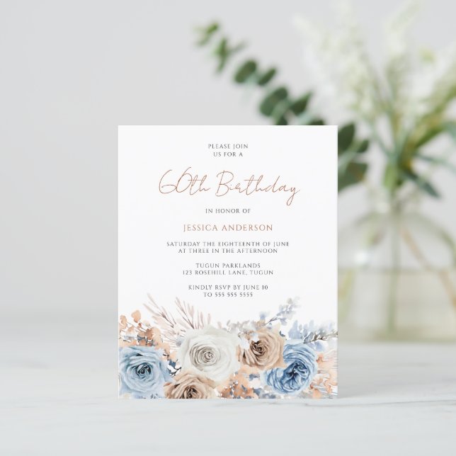 ボホブルーフローラバジェット60th誕生日招待状 (スタンド正面)