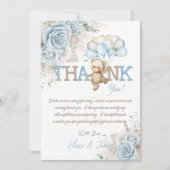 ボホブルーフローラパンパステディベア男の子ベビーシャワー サンキューカード (正面)