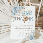 ボホブルーフローラパンパステディベア男の子ベビーシャワー サンキューカード