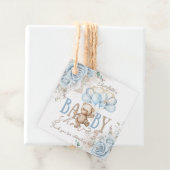 ボホブルーフローラパンパステディベア男の子ベビーシャワー フェイバータグ (インサイチュ)