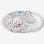 ボホブルーフローラパンパステディベア男の子ベビーシャワー ペーパープレート (アングル)