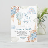 ボホブルーフローラホットエアバルーンベビーシャワー 招待状 (スタンド正面)