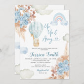 ボホブルーフローラホットエアバルーンベビーシャワー 招待状 (正面/裏面)