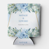 ボホブルーフローラユーカリと金ゴールド枠 缶クーラー (正面)