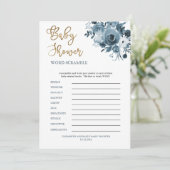 ボホブルーフローラ男の子の赤ちゃんシャワー単語スクランブル 招待状 (スタンド正面)