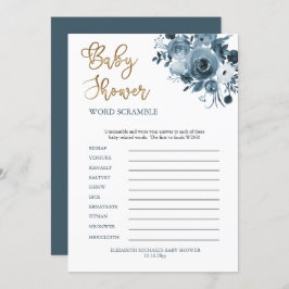 ボホブルーフローラ男の子の赤ちゃんシャワー単語スクランブル 招待状
