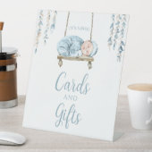 ボホブルーフローラ男の赤ちゃんシャワーゲストブックサイン 台座サイン (インサイチュ)