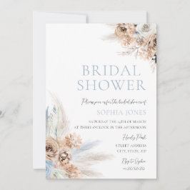 ボホブルーブライダルシャワー：ダスティブルー&アイボリーフローラ 招待状