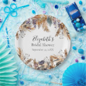 ボホブルーブラウンボタニカルパームパンパスグラスブライダル ペーパープレート (パーティー)