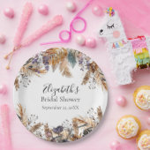 ボホブルーブラウンボタニカルパームパンパスグラスブライダル ペーパープレート (パーティー)