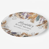 ボホブルーブラウンボタニカルパームパンパスグラスブライダル ペーパープレート (アングル)