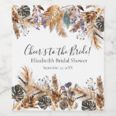 ボホブルーブラウンボタニカルパームパンパスグラスブライダル ワインラベル (シングルラベル)