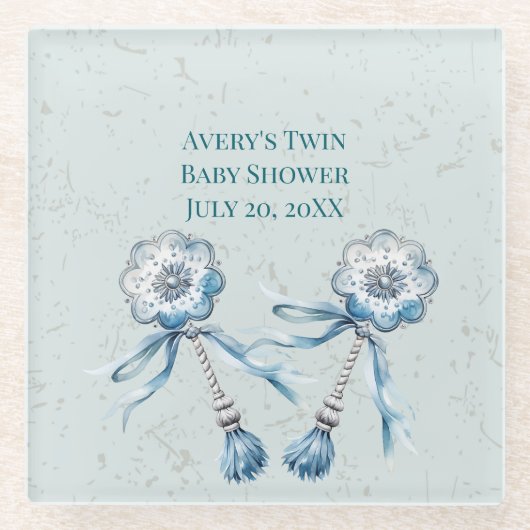 ボホブルーベビーラトル ガラスコースター (正面)