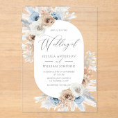 ボホブルーホワイトフローラアクリル結婚式招待状 アクリル招待状 (正面)