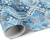 ボホブルーホワイトフローラハート誕生日 ラッピングペーパー (ロールコーナー)