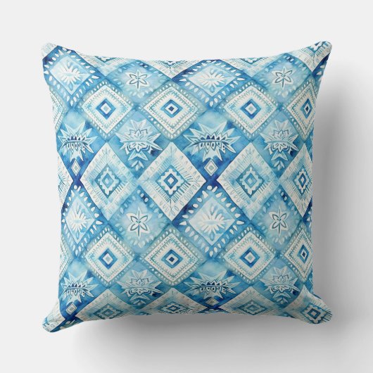 ボホブルーホワイトフローラ抽象芸術 クッション (裏面)