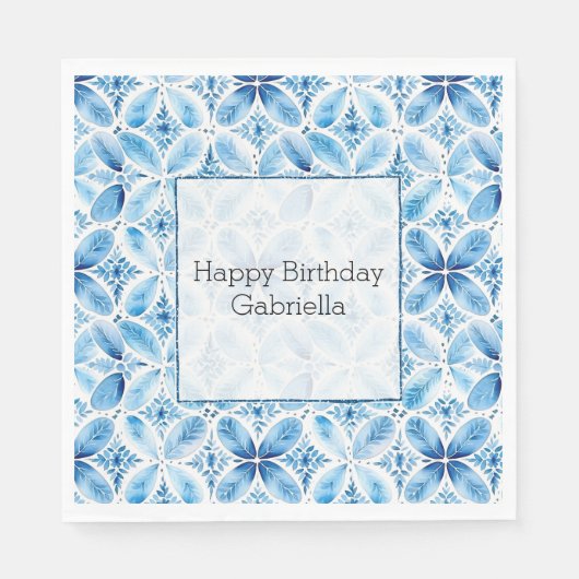 ボホブルーホワイトフローラ抽象芸術 スタンダードランチョンナプキン (正面)