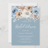 ボホブルーボヘミアンフローラウォーターカラーブライダルシャワー 招待状 (正面)