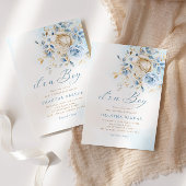 ボホブルーモダンウォーター色フローラ男の子ベイビーシャワー 招待状