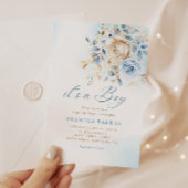 ボホブルーモダンウォーター色フローラ男の子ベイビーシャワー 招待状