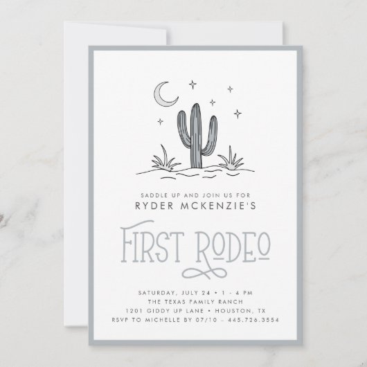 ボホブルーモダンボーイズFirst Rodeo 1st Birthday 招待状 (正面)
