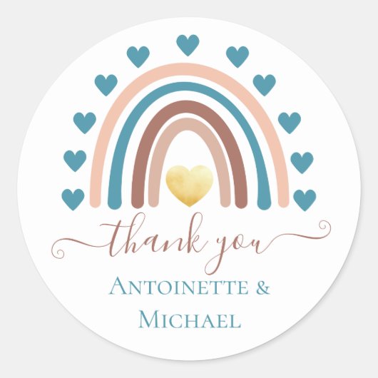 ボホブルーレインボーカスタムサンキューベイビーシャワー ラウンドシール (正面)