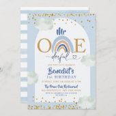 ボホブルーレインボーミスターOnederful Boy's誕生日 招待状 (正面/裏面)