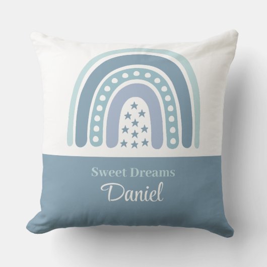 ボホブルーレインボー名前をカスタムする装飾用クッション クッション (正面)