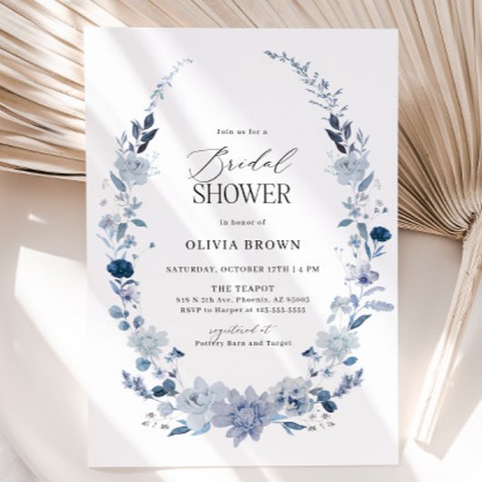 ボホブルーワイルドフラワーブライダルシャワー招待 招待状