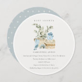 ボホブルー子供部屋リーフ少年ベイビーシャワー招待状 サンキューカード (正面/裏面)